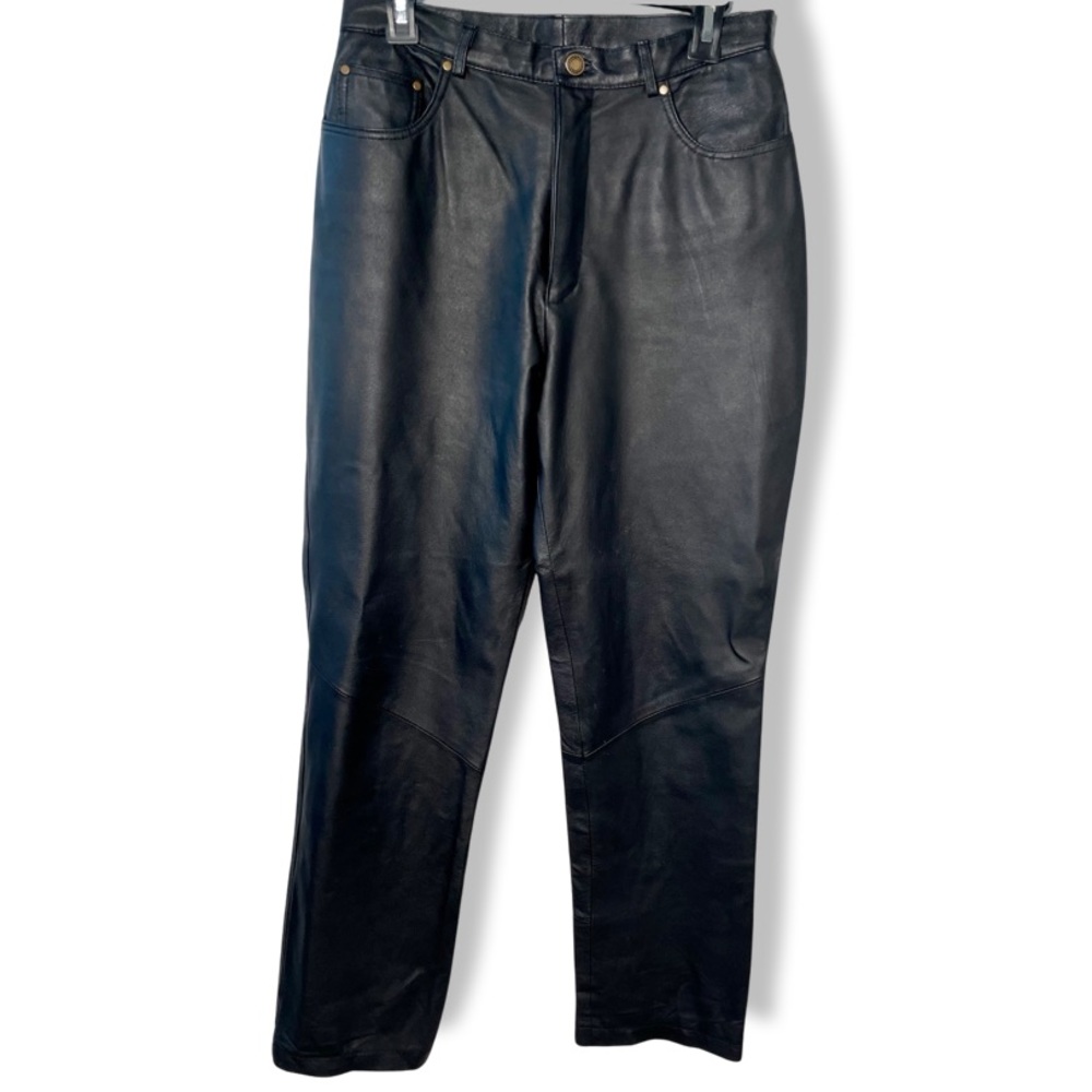 90s Y2K Vintage Genuine Leather Pants Straight Leg Ultra High Waist